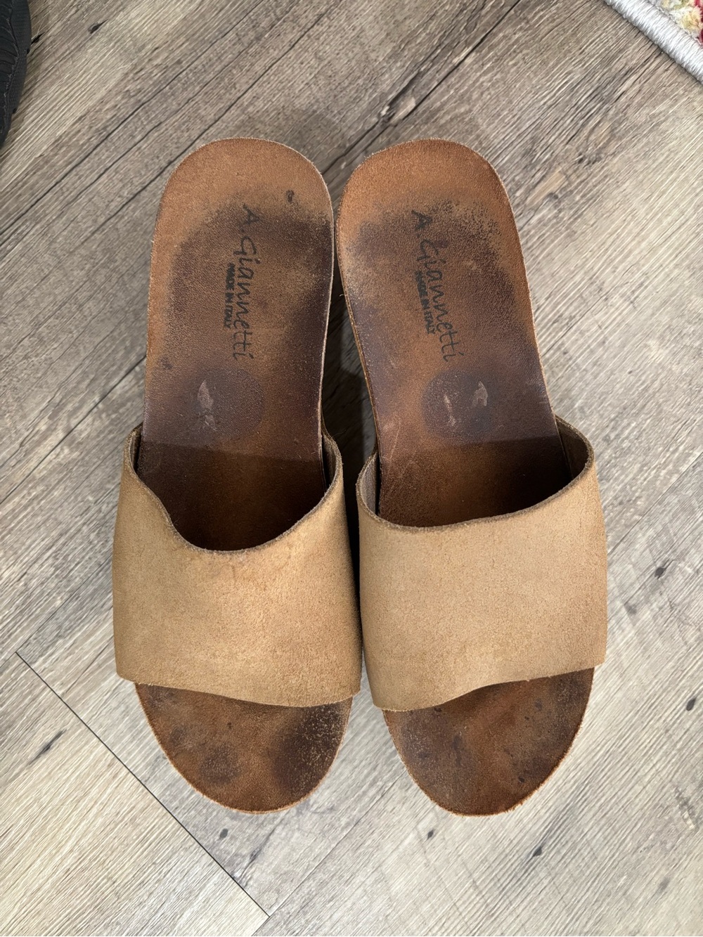 A. Giannetti Light Brown Suede Slide Mules